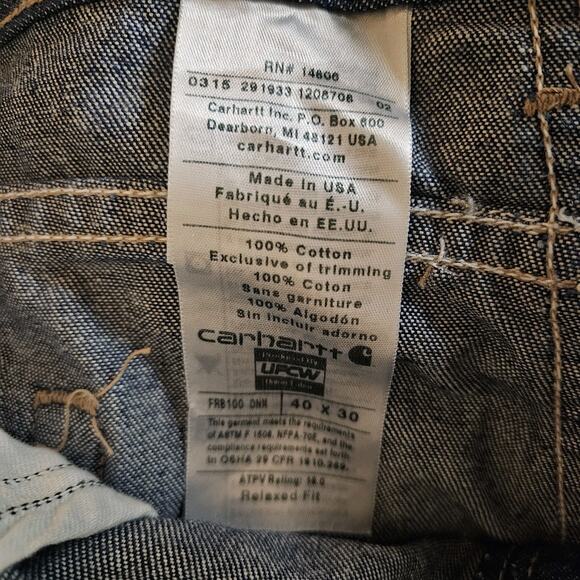 NEW Carhartt FR Flame Resistant Jeans Mens 40x30 Blue Denim Work FRB 100DNM - Picture 6 of 7